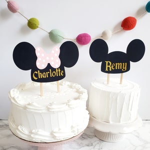 Personalized Mickey Hat Cake Topper - Party Decor Supplies Birthday Baby Shower Smash Cake Minnie Custom Retro Disney World Main Street USA