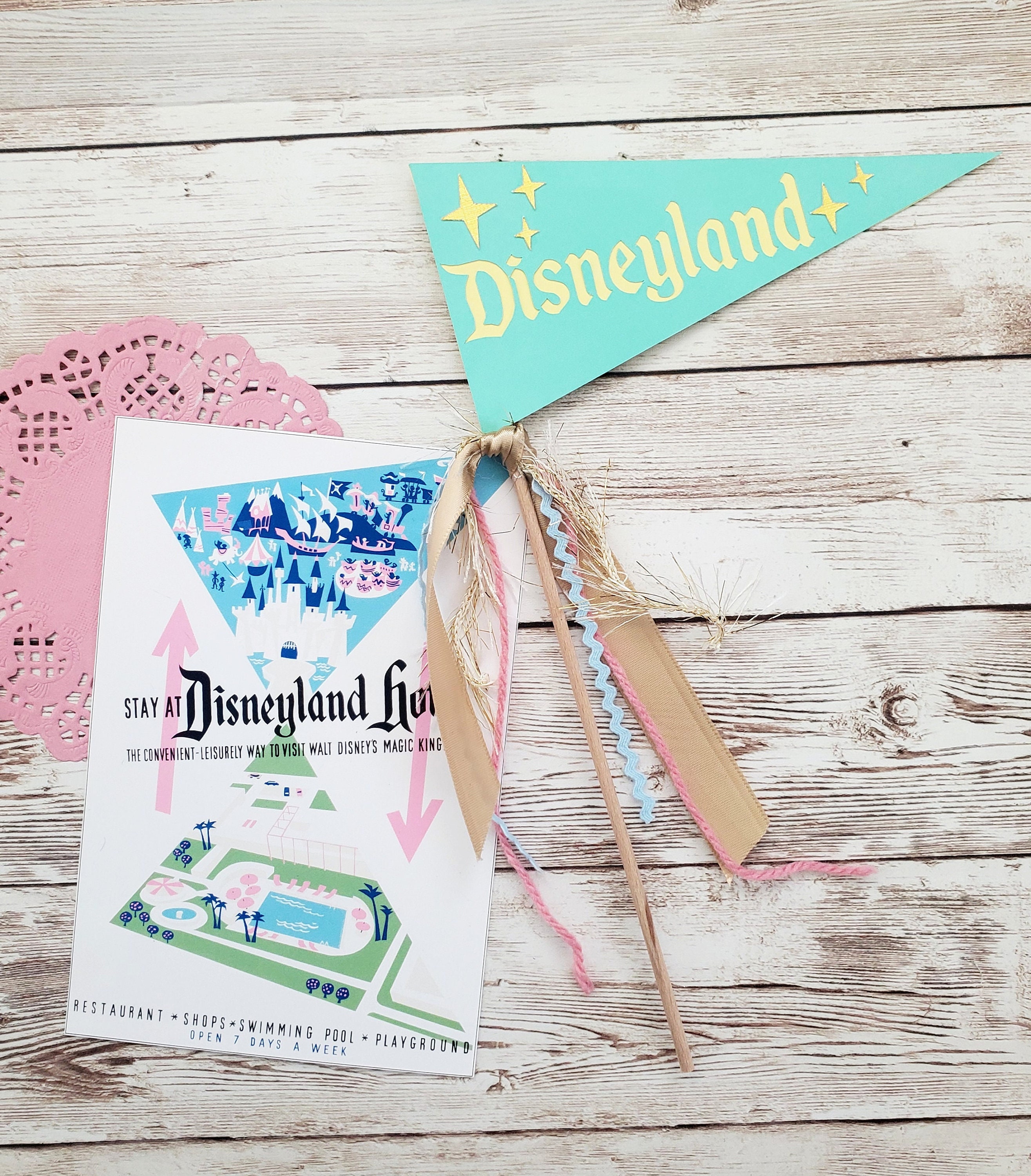 Pastel Retro Disneyland Pennant Flag - Party Supplies Decoration Center Piece Table Snacks Occasions Bin Basket Wand Bright Vintage Style