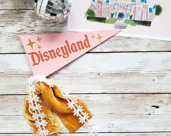 Boho Retro Disneyland Pennant Flag - Party Supplies Decoration Center Piece Table Snacks Occasions Bin Basket Wand Dark Bright Vintage Style