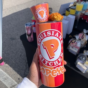 20oz Popeyes Chicken Tumbler with Topper/ Summer Tumbler with 3D Lid & Metal Straw/ Custom Sublimation Tumbler/ Custom Tumbler