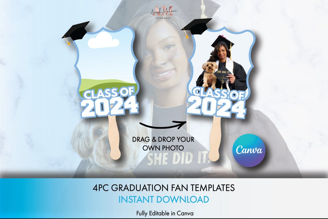 4 Graduation Fan Design Bundle, Grad Canva Fan Template, Grad Paddle ...