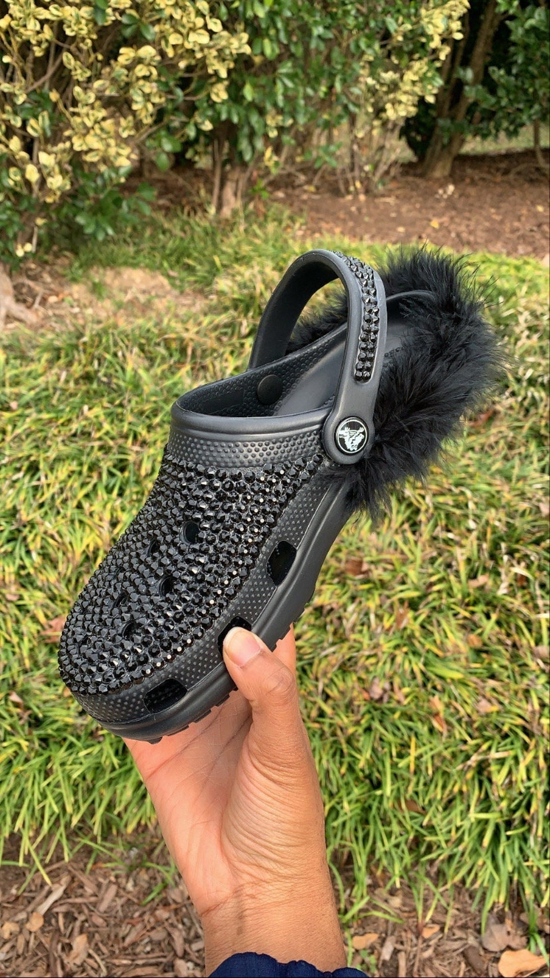 Black Croc Heel Fur Add-On/ Adult Bling Crocs Add-On / Adult Rhinestone ...