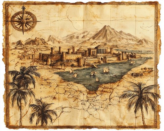 古代地図 005 ファンタジーアイランドマップ アートプリント