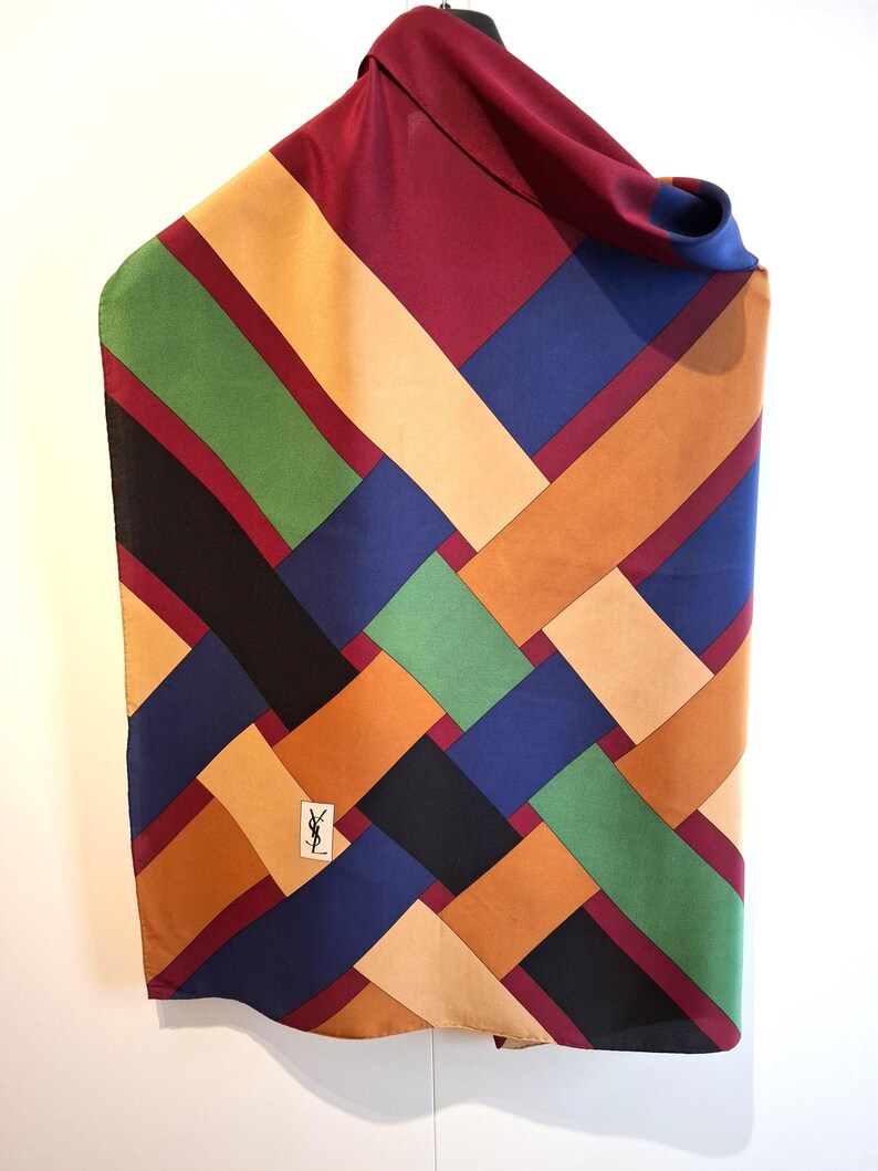 Ysl Geometry Pattern Vintage YSL Silk Scarf, 1970s. Bold Colors and Pattern. - Etsy UK