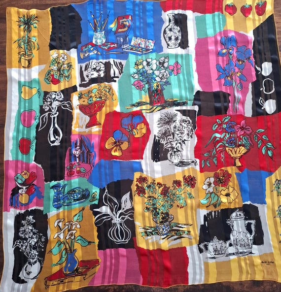 Large vintage Michel Le Brun silk scarf, Paris, 1980s.