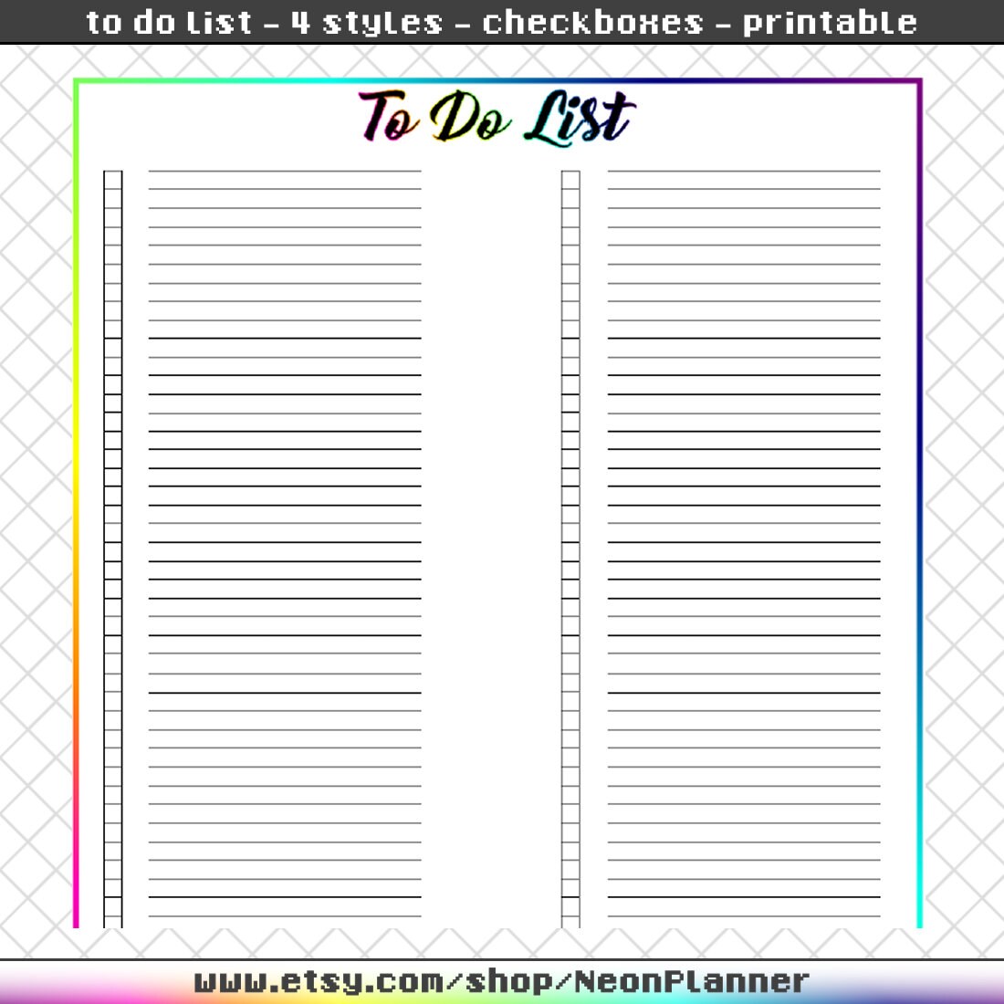 printable resizeable to do list blackout rainbow neon checkbox etsy