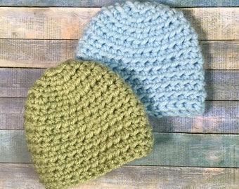 Set of Baby Boy Doll or Preemie Baby Hats - Handmade, Crocheted