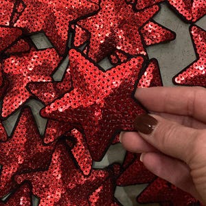 Red Sequin Star hat patch 3&quot;, trucker hat patch