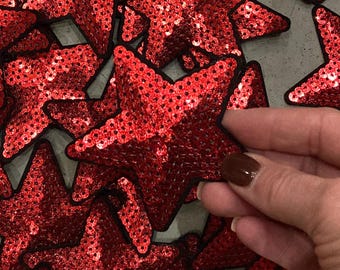 Roter Pailletten Stern Hutaufnäher 7,7 cm, Trucker Hat Patch