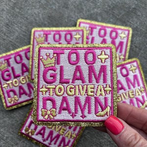 Too Glam Embroidered Patch, Pink Gold Crown Design, DIY Apparel Accent