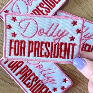 Dolly for President hat patch, embroidery patch, trucker hat patch, president, dolly, iron on patch, 3.74” x 2.36”