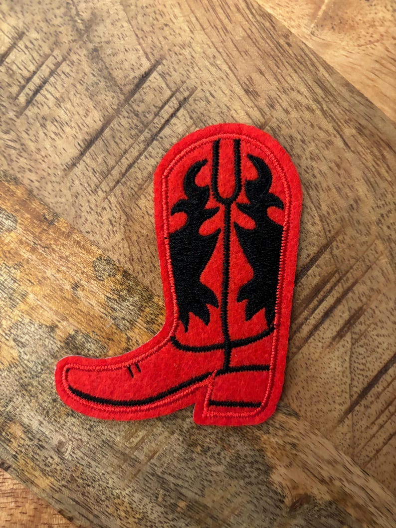 Cowboy Boot Embroidered Patch, Trucker Hat Patch (3.25