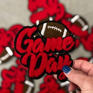Red Game Day hat patch 4.13&quot;x4.13&quot;, chenille patch, trucker hat patch