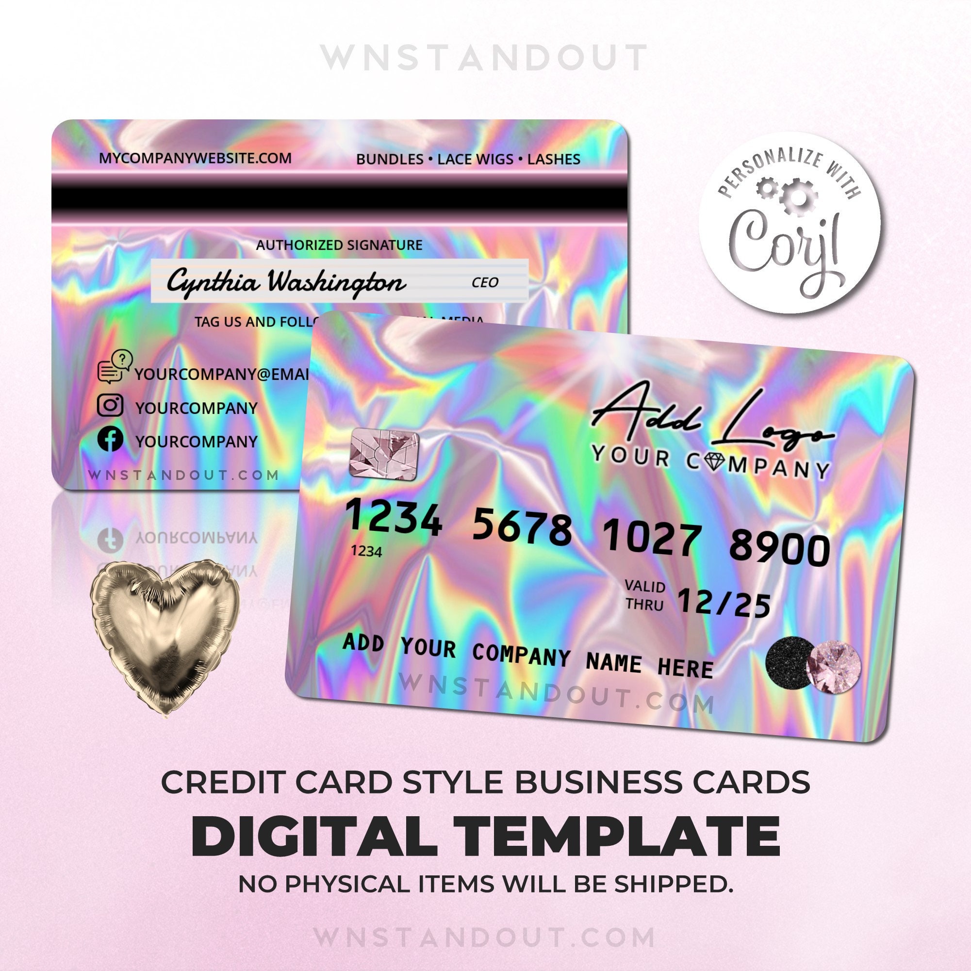 Holographic Credit Card Business Card Template Iridescent Etsy