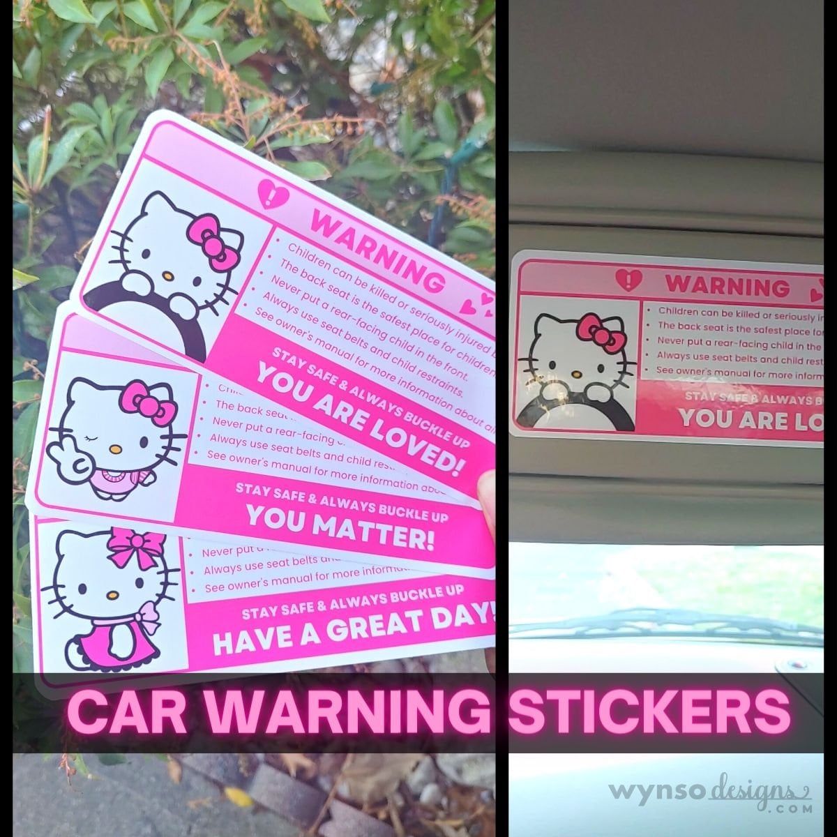 hello kitty inspired car warning sticker label for visor etsy