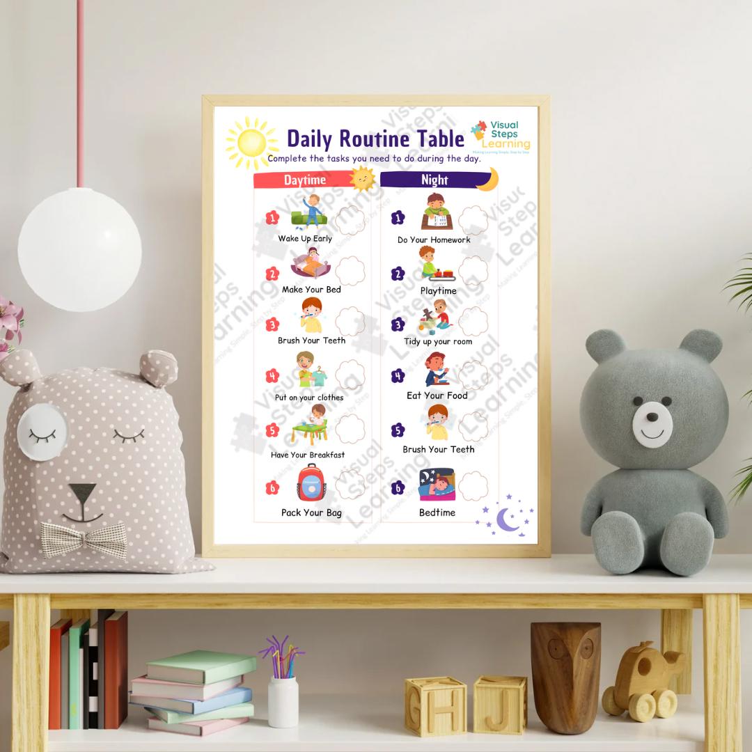 Kids' Daily Routine Chart | Visual Schedule, Morning & Night (printable ...