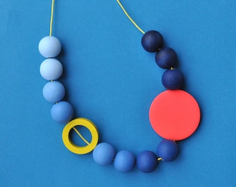 Blue Ombre Wooden Necklace and Neon Red with hand painted beads.