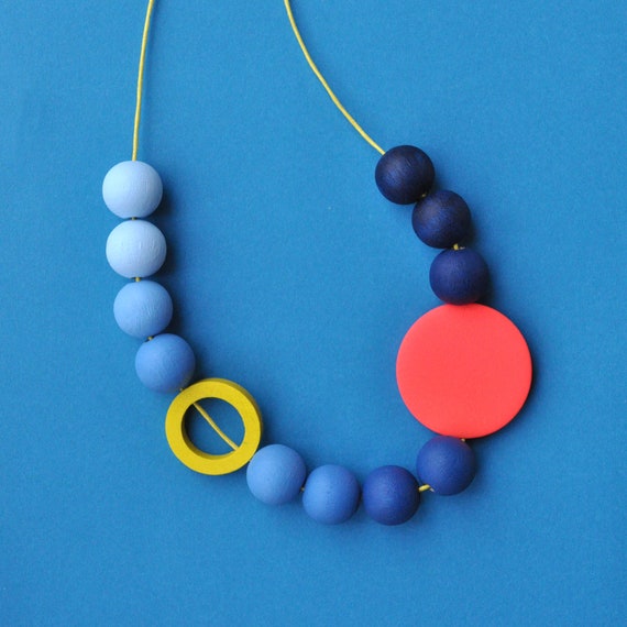 Blue Ombre Wooden Necklace and Neon Red with hand painted beads.