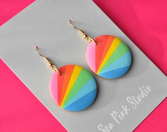 Wooden Rainbow Earrings - hand painted in bright colours