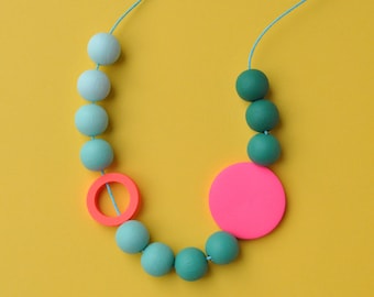 Green Ombre Wooden Necklace and Neon Pink with hand painted beads.