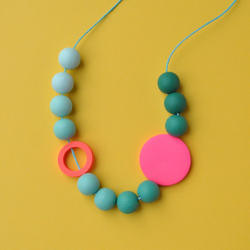Orange - Miniature Handpainted Wooden Necklace With Beads main image 0