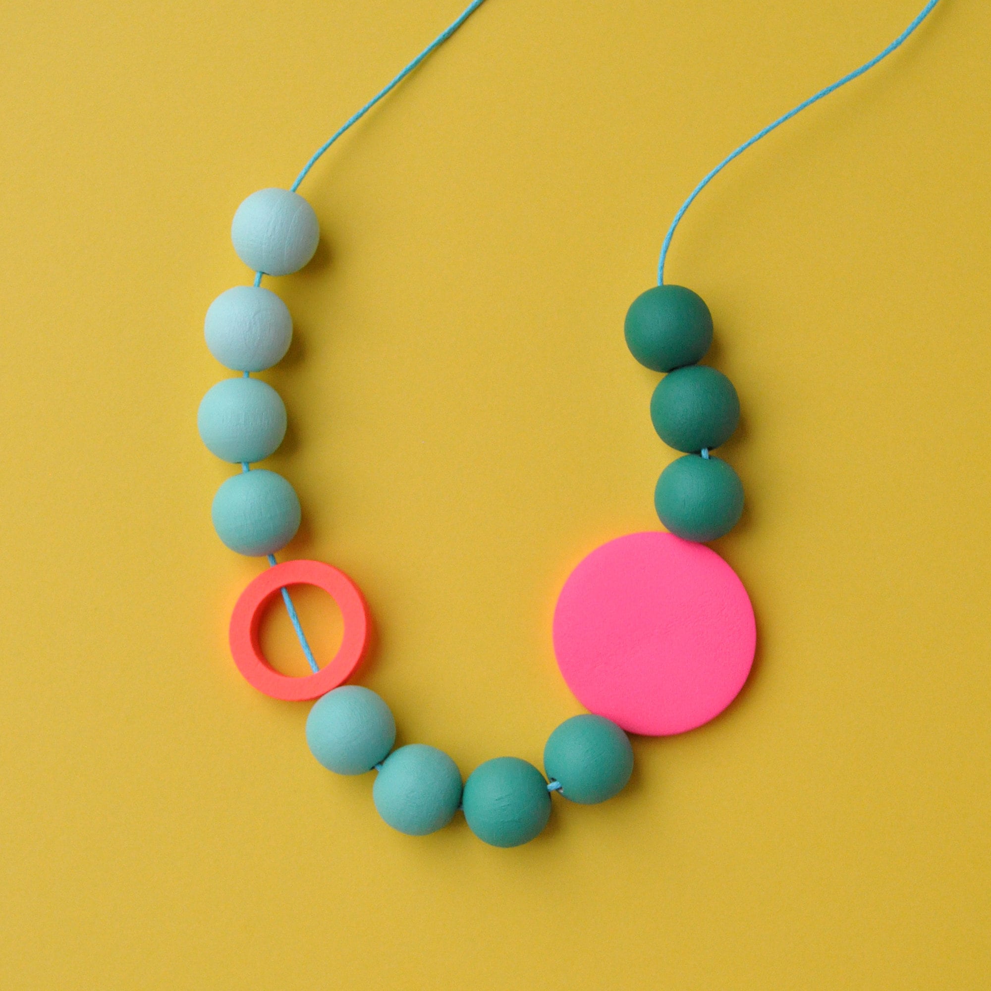 Green Ombre Wooden Necklace and Neon Pink with hand painted beads.
