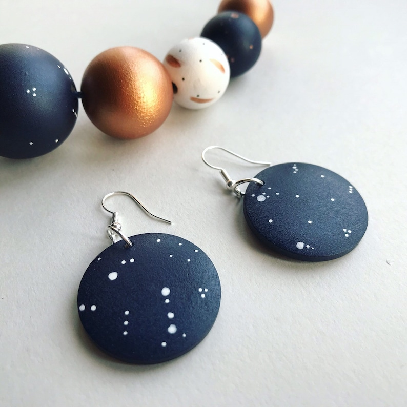 Navy bead necklace galaxy inspired navy beads hand painted | Etsy