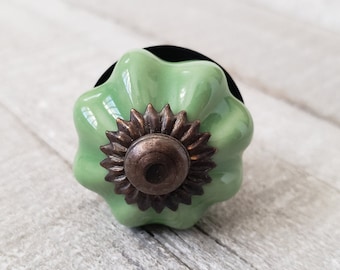 Ceramic Flower Knobs, Green Drawer Knobs, Vintage Inspired Knobs, Farmhouse Handles, Dresser Drawer Pulls, Desk Cabinet