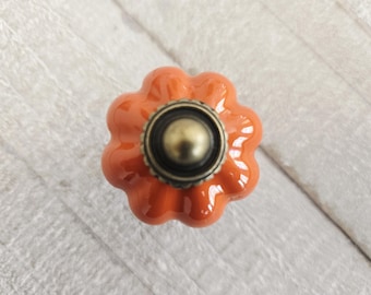 Ceramic Flower Knobs, Orange Drawer Knobs, Vintage Inspired Knobs, Dresser Drawer Pulls, Desk Cabinet, Pumpkin Knobs, Fall Halloween Decor