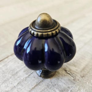 Ceramic Flower Knobs, Dark Blue Drawer Knobs, Vintage Inspired Knobs, Dresser Drawer Pulls, Desk Cabinet, Pumpkin Knobs