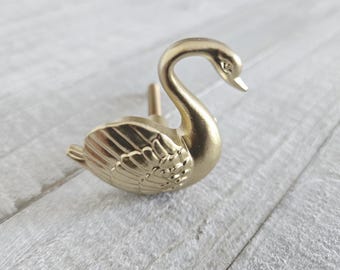 Gold Swan Knobs, Antique Gold Drawer Knobs, Farmhouse Handles, Dresser Drawer Pulls, Gold Bird Drawer knobs, Asian Decor, Classy Gold Knobs