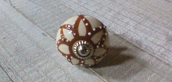 Brown And White Knobs Round Fancy Handles Vintage Inspired Etsy