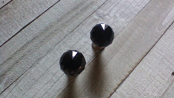 Set Of 2 Black Crystal Glass Knobs Fancy Handles Girly Etsy