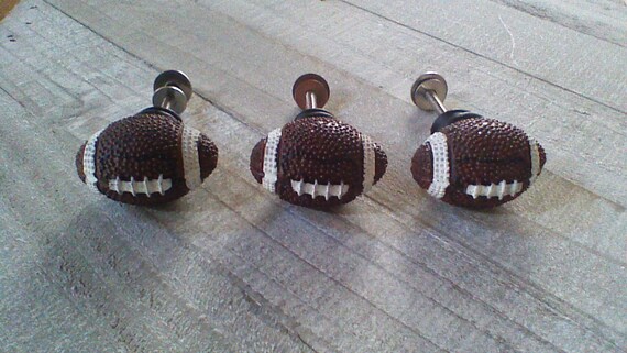 Set Of 3 Football Drawer Knobs Football Dresser Drawer Pulls Etsy