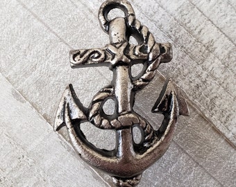 Anchor Knobs, Nautical Handles, Ocean Dresser Drawer Pulls, Silver Pewter Metal Desk Cabinet Handles