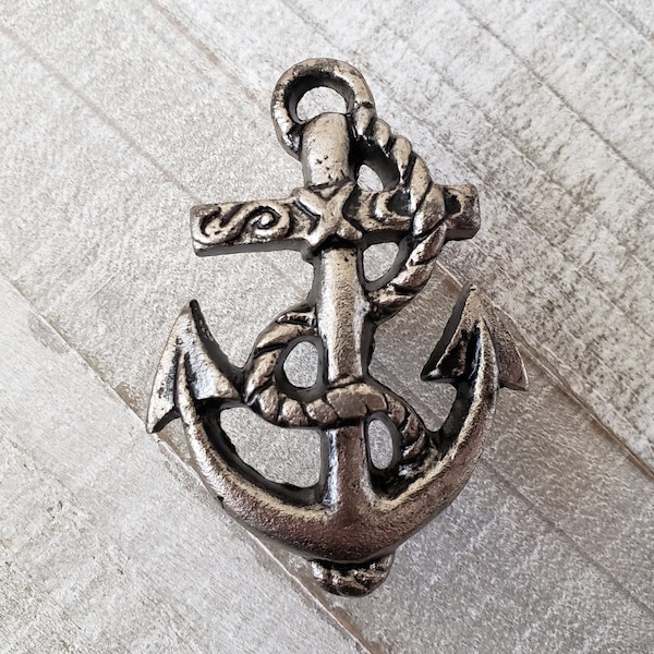 Anchor Knobs, Nautical Handles, Ocean Dresser Drawer Pulls, Silver Pewter Metal Desk Cabinet Handles