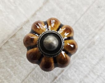 Tiradores de cerámica con forma de flor, tiradores marrones para cajones, tiradores de inspiración vintage, tiradores de estilo rústico, tiradores para cajones de cómoda, tiradores para armarios de escritorio, tiradores con forma de calabaza