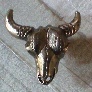 Cow Skull Drawer Knobs, Pewter Longhorn Decor Handles, Western Dresser Drawer Pulls, Metal Desk Cabinet Handles, 2.25&quot;