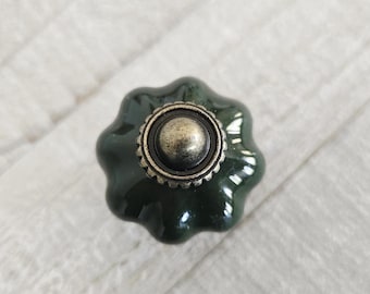 Ceramic Flower Knobs, Dark Green Drawer Knobs, Vintage Inspired Knobs, Farmhouse Handles, Dresser Drawer Pulls, Desk Cabinet, Pumpkin Knobs