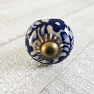 Ceramic Flower Knobs, Blue and White Drawer Knobs, Vintage Inspired Knobs, Farmhouse Handles, Dresser Drawer Pulls, Desk Cabinet, 1.25&quot;
