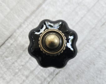 Ceramic Flower Knobs, Black Drawer Knobs, Vintage Inspired Knobs, Farmhouse Handles, Dresser Drawer Pulls, Desk Cabinet, Pumpkin Knobs