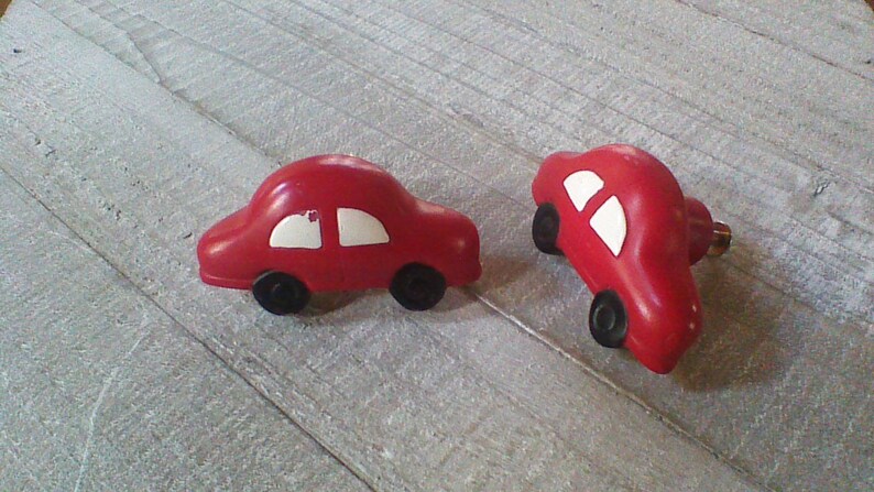 Set Of 2 Car Drawer Knobs Red Car Decor Handles Boy Dresser Etsy
