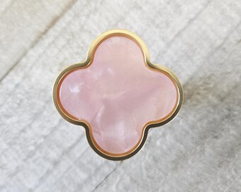 Puxadores de trevo rosa, puxadores rosa e dourados, puxadores de gaveta elegantes para cômoda.