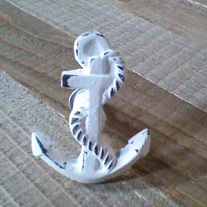 Anchor Knobs, Nautical Handles, Ocean Dresser Drawer Pulls, White Distressed Metal Desk Cabinet Handles