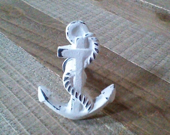 Anchor Knobs, Nautical Handles, Ocean Dresser Drawer Pulls, White Distressed Metal Desk Cabinet Handles