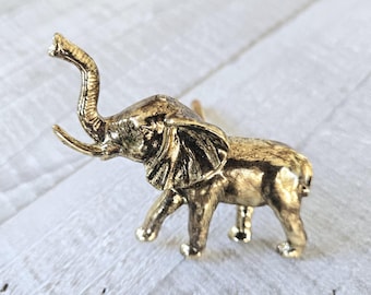 Gold Elephant Drawer Knob: Antique Jungle Cabinet Handle