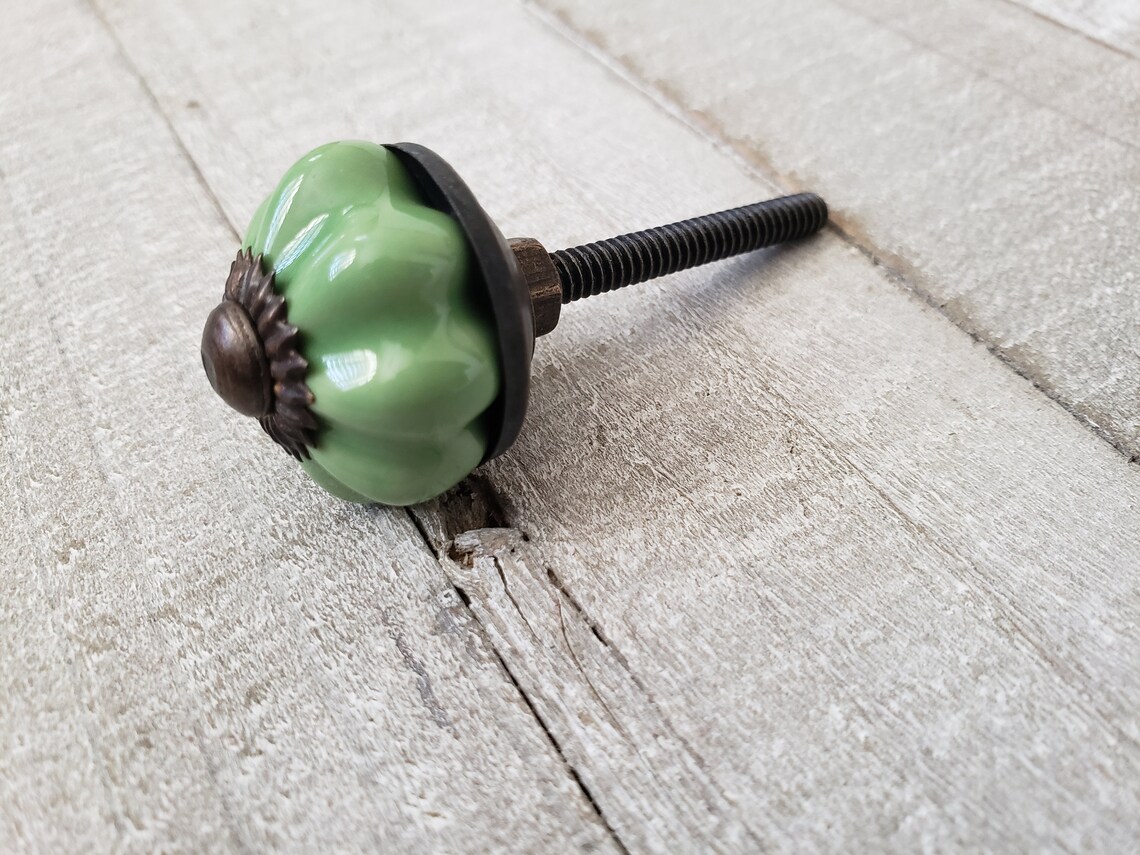 Ceramic Flower Knobs Green Drawer Knobs Vintage Inspired Etsy