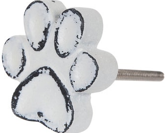 Paw Print Knobs, White Drawer Knobs, Distressed Knobs, Pet Decor, Dog Paw Pint, Cat Paw Print, Dresser Drawer Pulls, Desk Cabinet Handles