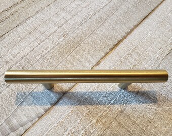 Gold Bar Drawer Pull, Brass Bar Drawer Pulls: Contemporary Cabinet Handles (3", 76mm)