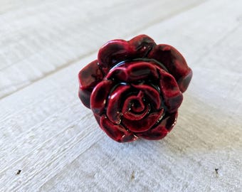 Ceramic Red Drawer Knobs, Rose Vintage Inspired Knobs, Flower Classy Handles, Dresser Drawer Pulls, Desk, Cabinet, Chic Drawer Knobs, Girly